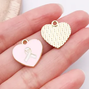 Pendentif charme cœur émail ruban rose pour bracelet collier accessoires de bijoux DIY