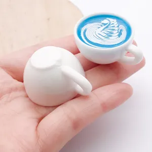 Resin miniature coffee cup charms detail view showing exquisite DIY craft accessories.