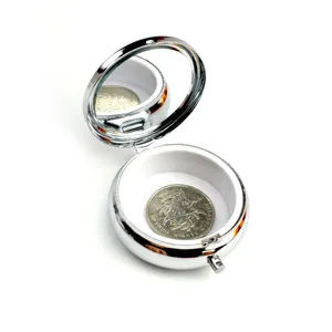 Tragbare Mini Metall Pillendose mit Taschenspiegel, niedliches Schmucketui für unterwegs.