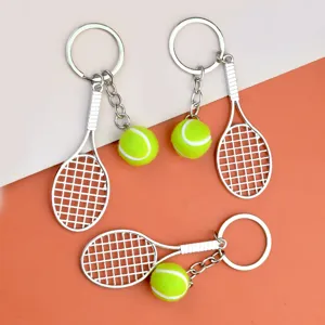 Portachiavi Creativo con Racchetta da Tennis in Metallo e Floccaggio Mini Ciondolo Souvenir Sportivo Regalo Scolastico