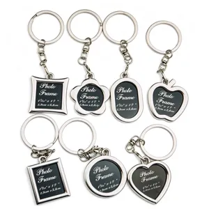 Metal photo frame keychain set, various cute shapes keyring for couple, fashion gift.