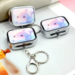 Portable Metal Pill Box Cute Dolphin Pattern Storage Organizer With Keychain And Compartment For Daily Travel Small Items