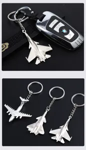 Metal fighter jet airplane model keychain aviation commemorative gift stylish bag pendant keyring