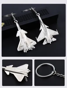 Metal fighter jet keychain J-15 J-20 model airplane keyring aviation souvenir gift.
