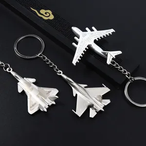 Metal fighter jet keychain set, J-20 J-15 model airplane keyring, military souvenir gift.