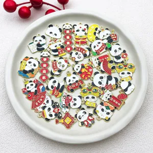 Colgantes de esmalte de panda de año nuevo chino accesorios de joyería de aleación