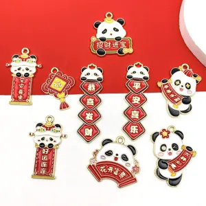 Colgantes de esmalte de aleación de panda de estilo chino accesorios de llavero de bricolaje
