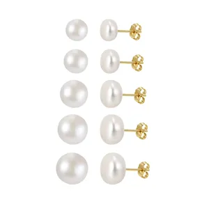 Orecchini a perno perla naturale argento S925 set, eleganti minimaliste varie misure.