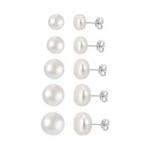 Set di orecchini a perno in argento s925 e perle naturali, design minimalista multi-misura.