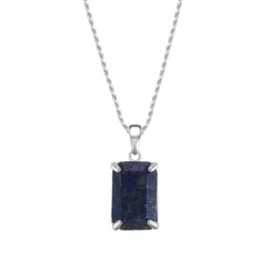 Elegante Silber Lasurit Anhänger Halskette Rechteckiger Stein Krappenfassung Schmuck