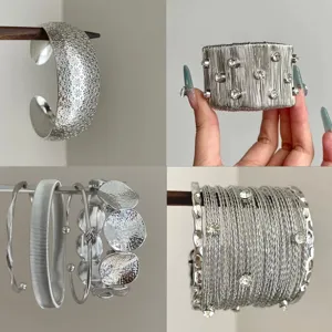 Braccialetto Rigido Aperto Geometrico Minimalista da Donna Lusso Leggero Nicchia Increspato Placcato Argento Rame Gioielli