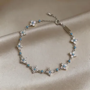 Bracciale fiore zircone argento stile vintage francese gioiello di lusso da donna.
