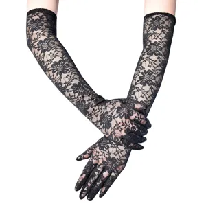 Damen lange schwarze Spitzenhandschuhe Blumen UV Schutz Hochzeit Party Performance Handschuhe