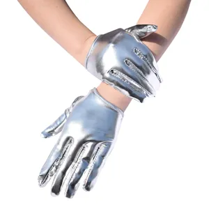 Gants courts argentés métalliques pour femmes fête club danse costume performance brillant