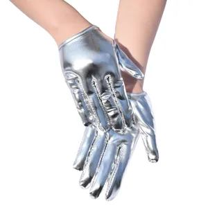 Gants de punk argentés métalliques courts gants de danse clubwear brillants fête