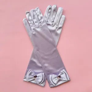 Guantes largos de saten para ninos accesorios de vestido de princesa lazo de escena