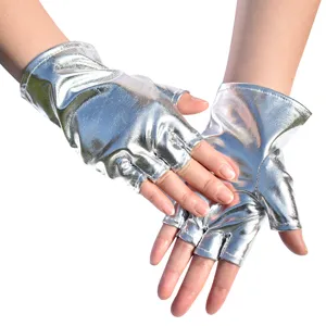 Guantes sin dedos metalicos plateados de medio dedo estilo punk accesorios cosplay