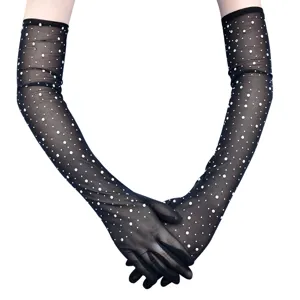 Damen Lange Durchsichtige Netz Strass Handschuhe 55 Elastische Vintage Abendparty Handschuhe Für Performance Hochzeit