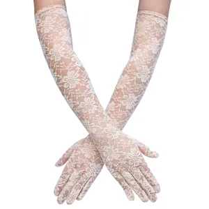 Damen lange Spitzenhandschuhe 50cm Blumen Sonnenschutz UV Schutz fuer Party Hochzeit Tanz.