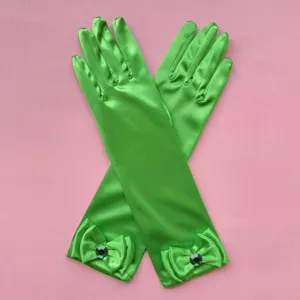 Guantes largos de satén verde para niños vestido de princesa disfraz fiesta baile ropa escenario