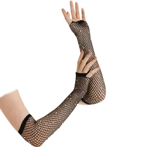 Damen Strass Netz-Langhandschuhe schwarz fingerlose Netz-Party Oper Abendkleid Zubehör