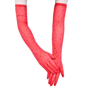 Elegante lange Mesh Strass Handschuhe Damen stretch vintage Party Opern Performance.