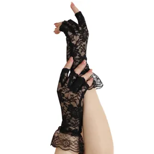 Schwarze spitzen fingerlose handschuhe für damen, transparente spitzenhandschuhe.