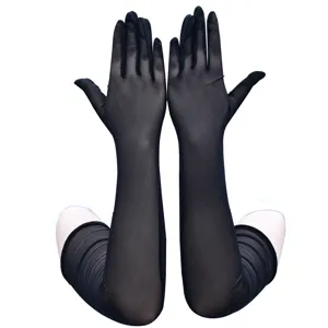 Guanti lunghi 55cm in rete nera trasparente da donna, eleganti accessori per abiti da sera.