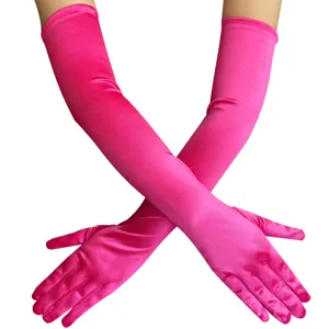 Lange Satin Opernhandschuhe Detailaufnahme, leuchtendes Pink, Braut und Kostüm Zubehör.