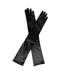 Schwarze lange Satin Handschuhe Damen, elegante Vintage Oper Hochzeit Party Abend Cosplay.
