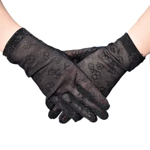 Damen schwarze spitzen handschuhe kurz netz atmungsaktiv blumen fahrrad sonnenschutz