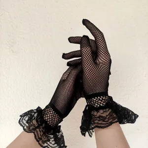 Black lace fishnet gloves sexy finger gloves elegant stage party fashion accessory