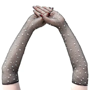 Damen Fischnetz Strass Handschuhe Elastische Netz Lange Handschuhe Für Retro Party Cosplay Kostüm Accessoire Funkelnde Diamant Handschuhe