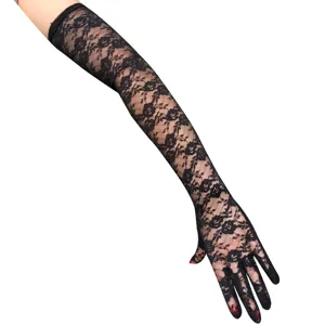 Elegante 54cm schwarze spitzen handschuhe lang vollfinger abendsparty hochzeit braut.
