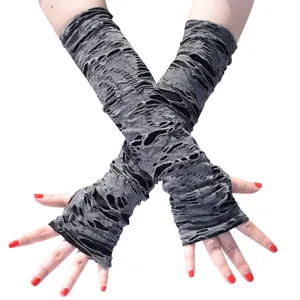 Lange distressed fingerlose Handschuhe goth punk armwaermer rissig grunge stil zubehoer