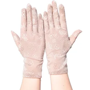 Damen atmungsaktive Netz kurze Handschuhe Blumenmuster Sommer Sonnenschutz Fahrhandschuhe