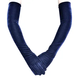 Lange Samthandschuhe für Damen, elegante dunkelblaue Abendkleid Accessoires für den Herbst.