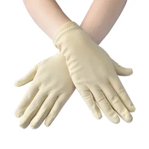 Damen kurze Milchseide Stretch Handschuhe atmungsaktiv weich gelb elegante Party Handschuhe
