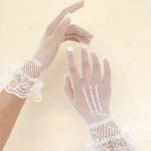 White lace fishnet gloves full finger elastic mesh stage performance sexy accessory women