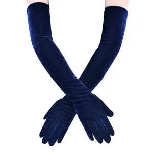 Lange Samthandschuhe in Dunkelblau, ideal für Abendkleider, Opern und elegante Outfits.