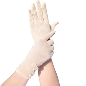 Damen Atmungsaktive Netz Sonnenschutz Handschuhe Sommer Vierblättriges Kleeblatt Muster Kurze Handschuhe Für Fahren Radfahren
