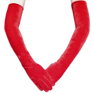 Lange rote Samthandschuhe für Damen, elegante Abendkleid Opernparty Kostüm Accessoire.