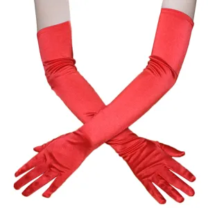 Lange rote Satin Handschuhe fur Damen Abendparty Hochzeit Opernball Kostum Zubehor.