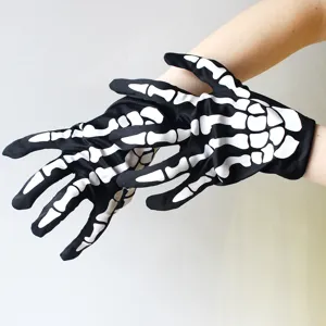 Halloween skeleton gloves black short cosplay bone costume party accessory detail view