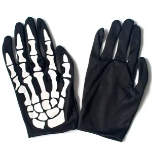 Halloween black skeleton bone gloves short cosplay costume performance party props hand wear