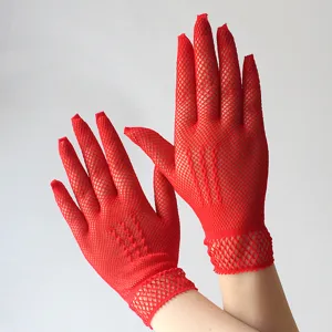 Red fishnet gloves sexy mesh short gloves breathable bridal wedding party fashion items