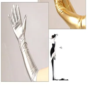 Long metallic shiny gloves for women, sexy coated stage performance opera gloves in gold silver.