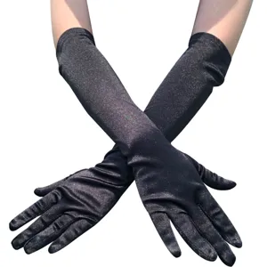 Femmes Gants Longs en Satin Protection Solaire Gants d'Opéra Couleur Unie Soirée Fête Performance Gants Accessoires de Mode