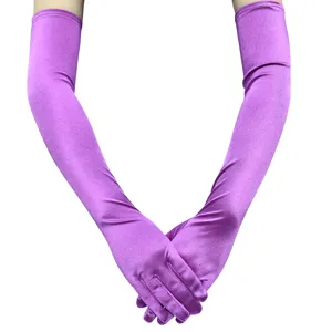 Lange violette Satin Opern Handschuhe für Abend Party Hochzeit Abschlussball und Tanz.