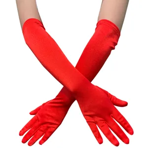 Femmes gants longs en satin rouge vintage bal opéra fête nylon extensible costume soirée